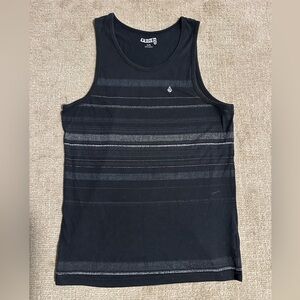 Volcom Men's Black and Gray Striped Tank Top